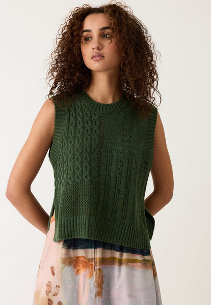quirk collective | Nancybird Billie Cable Vest in Cypress Green