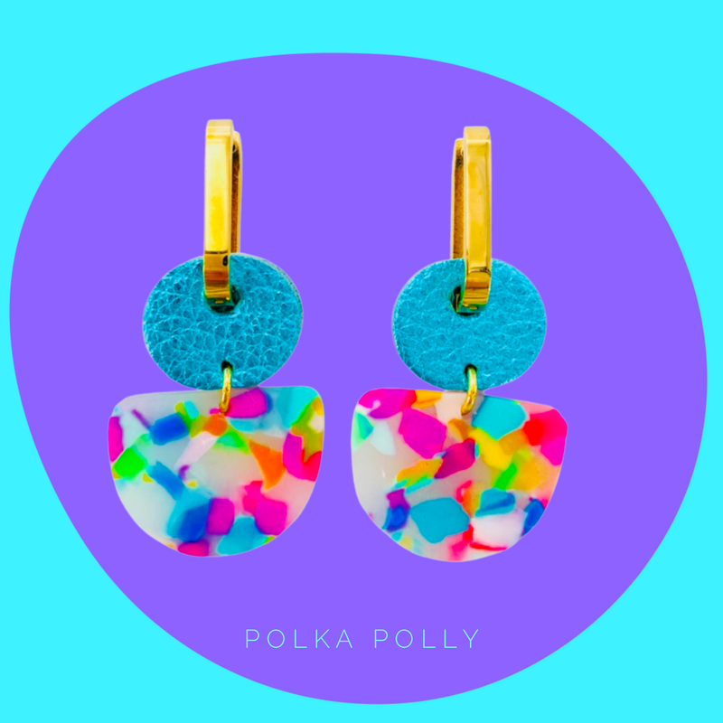 Polka Polly Dainty Hoops Turquoise Rainbow Confetti