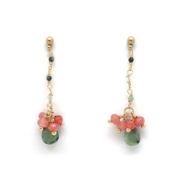 Lizou Ruby Zoisite Dangle Earrings