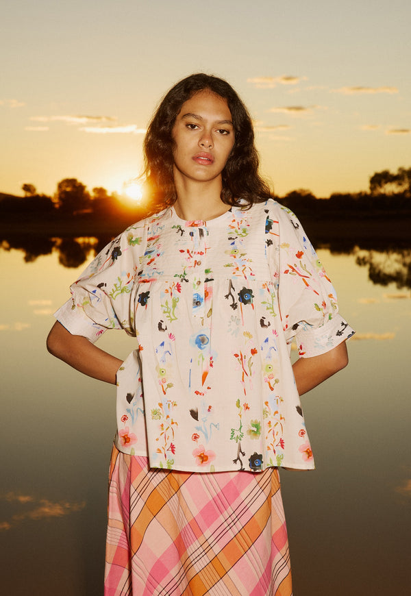 Nancybird Gwen Blouse in Watercolour Cream