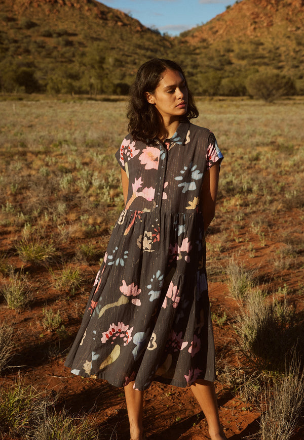 Nancybird Maja Dress in Watercolour Charcoal