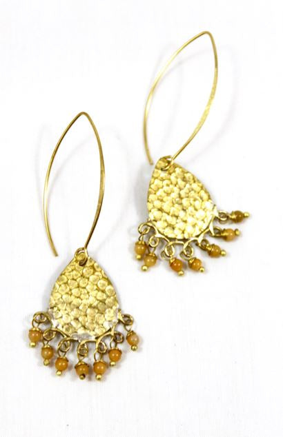 Lizou Semi Precious Stone Brass Dangle Earrings