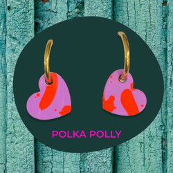 Polka Polly Heart Hoops in Grape & Orange