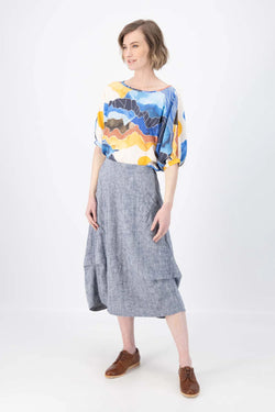 Olga de Polga Milwaukee Panorama Skirt Navy in Herringbone Linen