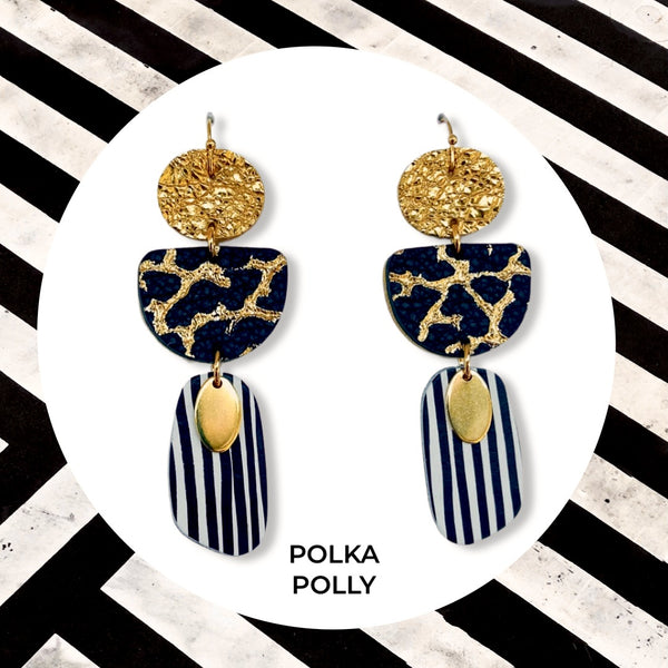 Polka Polly Flourish Monochrome Gold Earrings