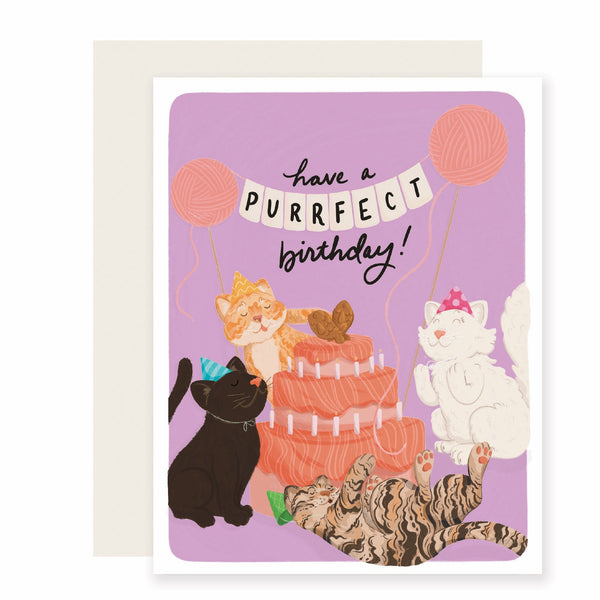 Slightly Stationery 'Purrfect Cat Cake Birthday' Card