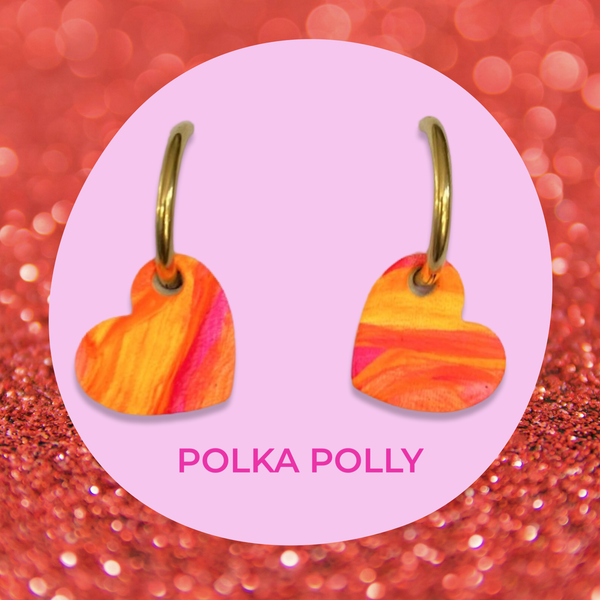 Polka Polly Heart Hoops in Sunset