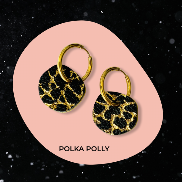 Polka Polly Black Gold Crackle Luna Hoops