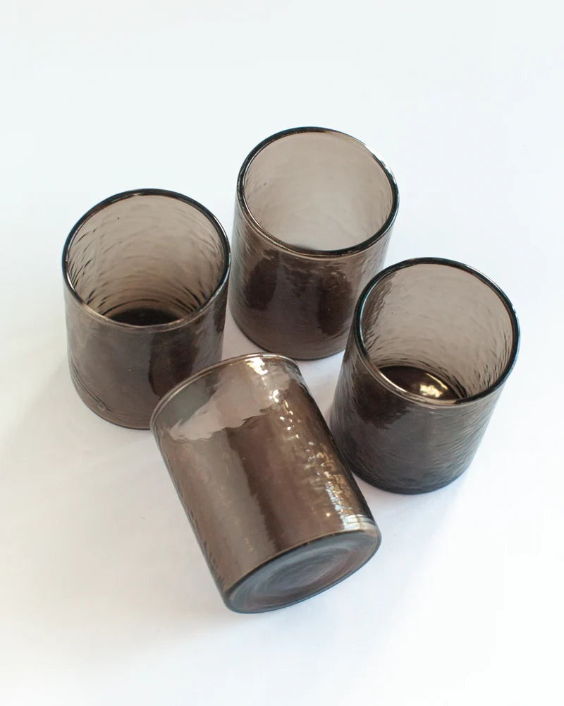 Handblown Hammered Glasses Set of 4 in Smoke