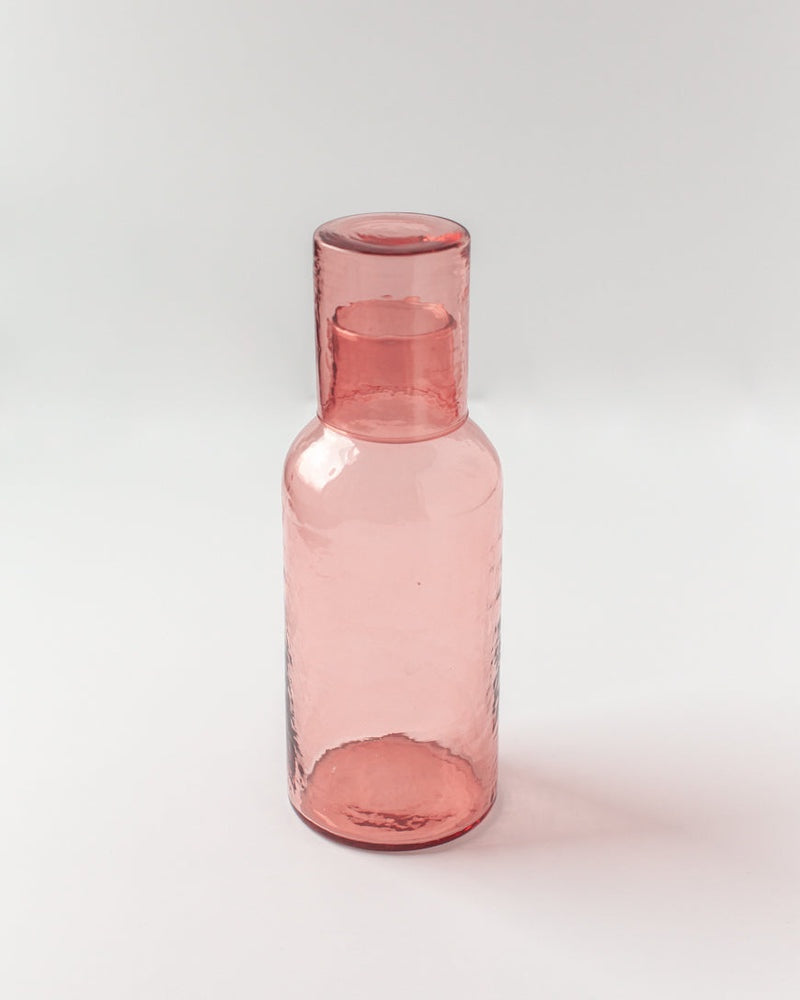 Handblown Hammered Glass Carafe and Cup in Blush