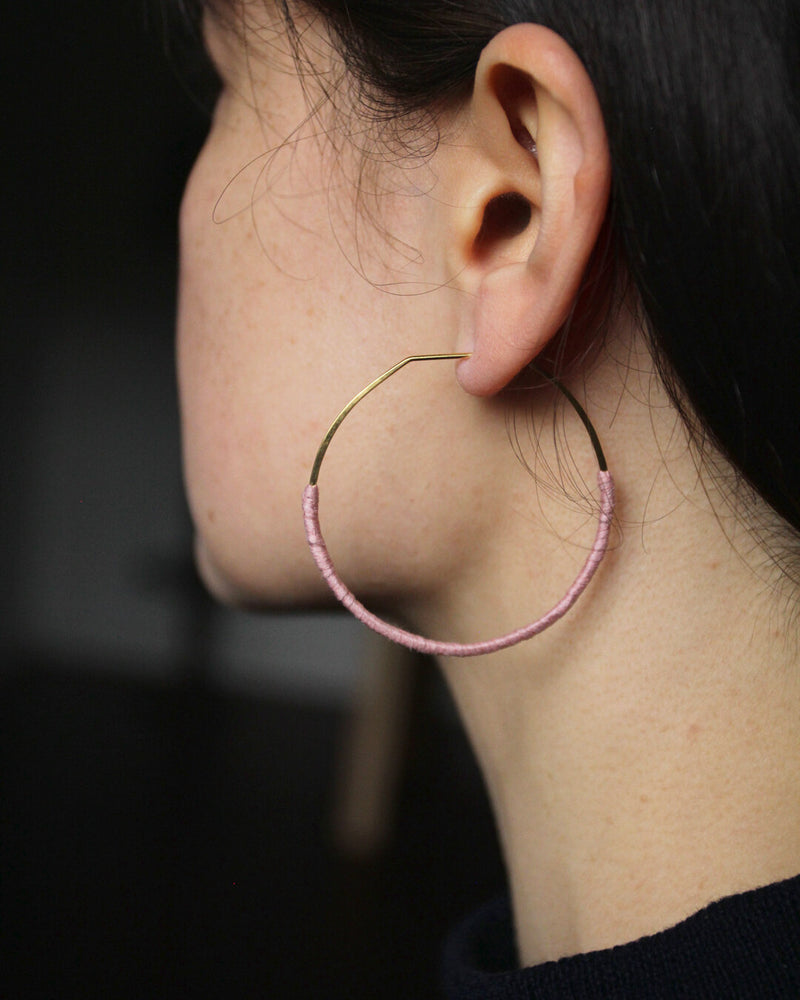 Lilly Buttrose Woven Hoop Earrings in Pink + Gold Plated