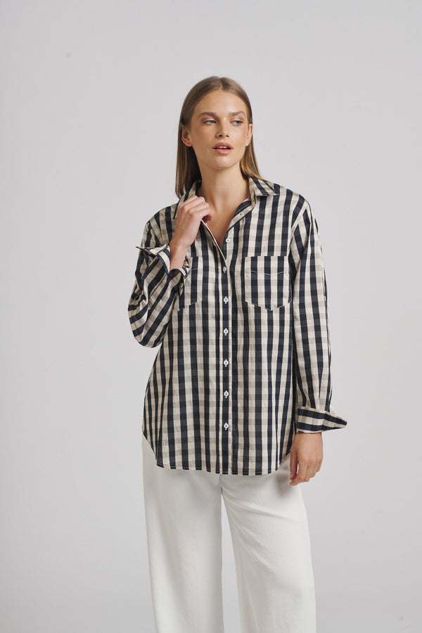 Shirty Girlfriend Relaxed Shirt in French Navy Gingham