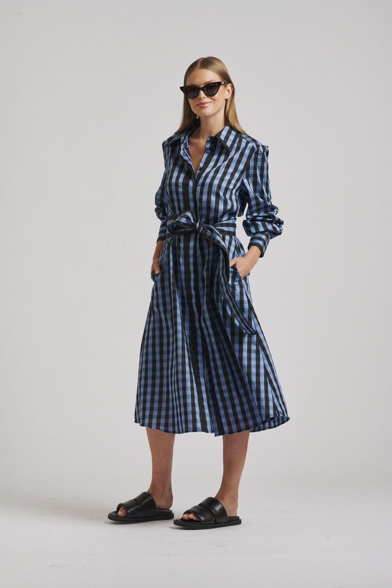 Shirty Octavia Shirt Dress in Black + Blue Gingham