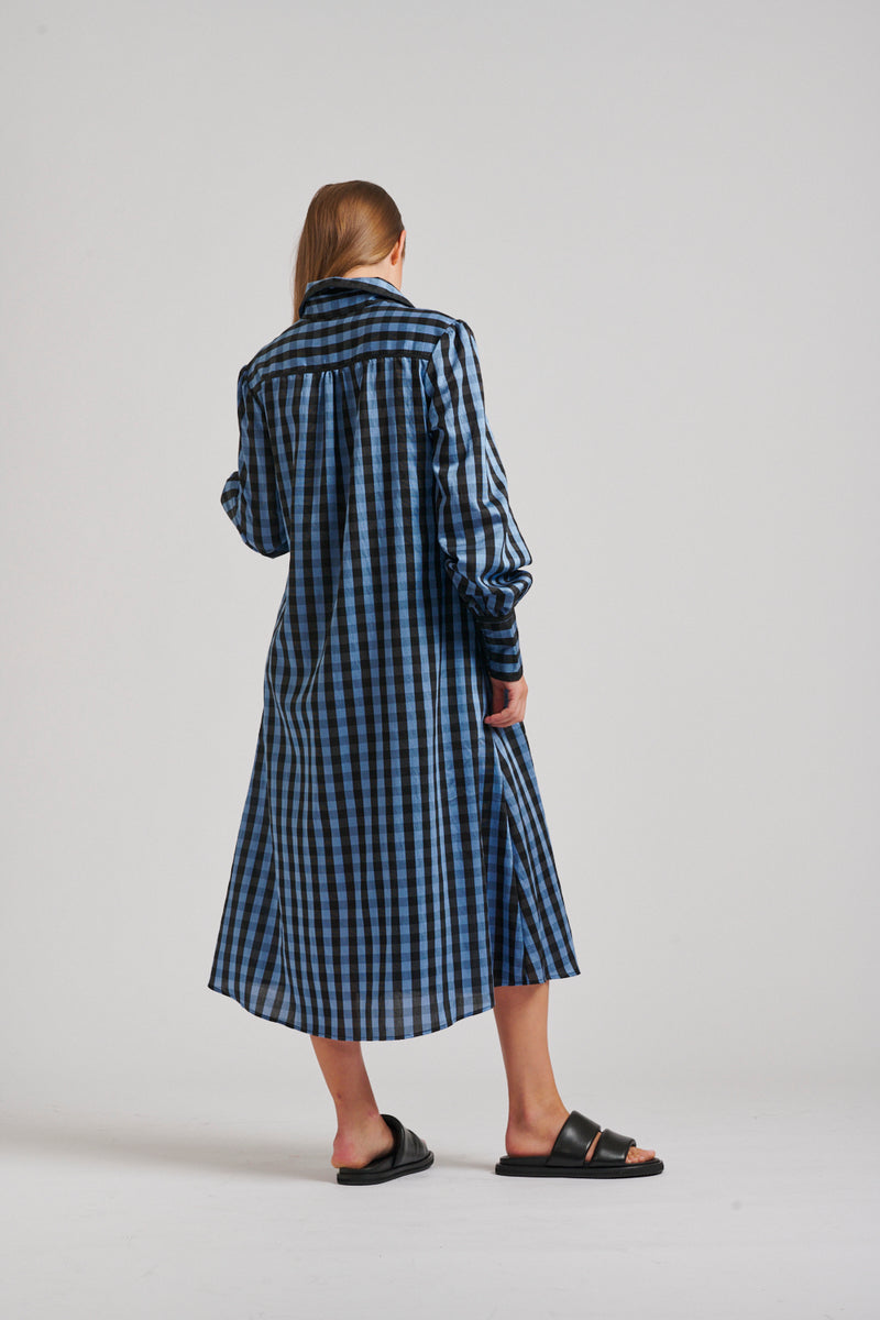 Shirty Octavia Shirt Dress in Black + Blue Gingham