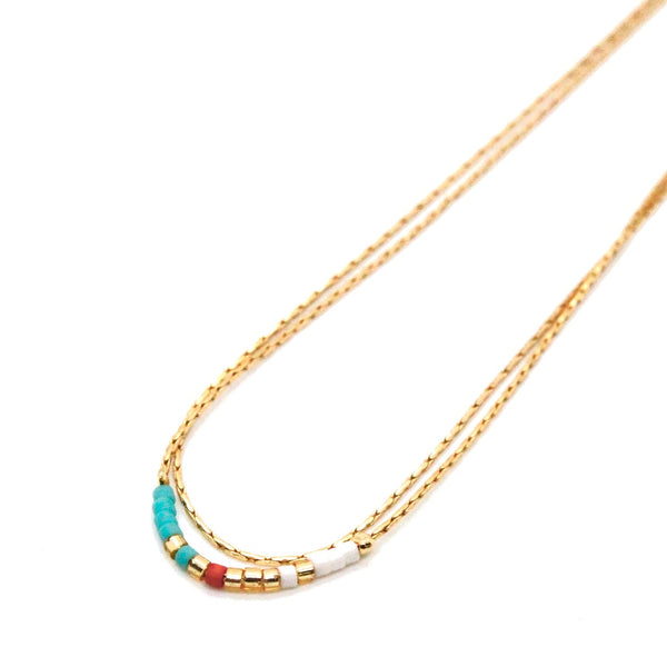 Lizou Double Strand Japanese Seed Bead Gold Necklace in Combo A