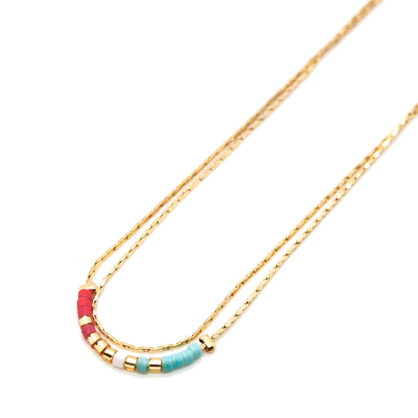 Lizou Double Strand Japanese Seed Bead Gold Necklace in Combo B