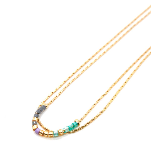 Lizou Double Strand Japanese Seed Bead Gold Necklace in Combo D