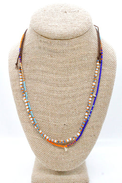 Lizou Double Strand Colourful Thread and Seed Bead Necklace in Navy