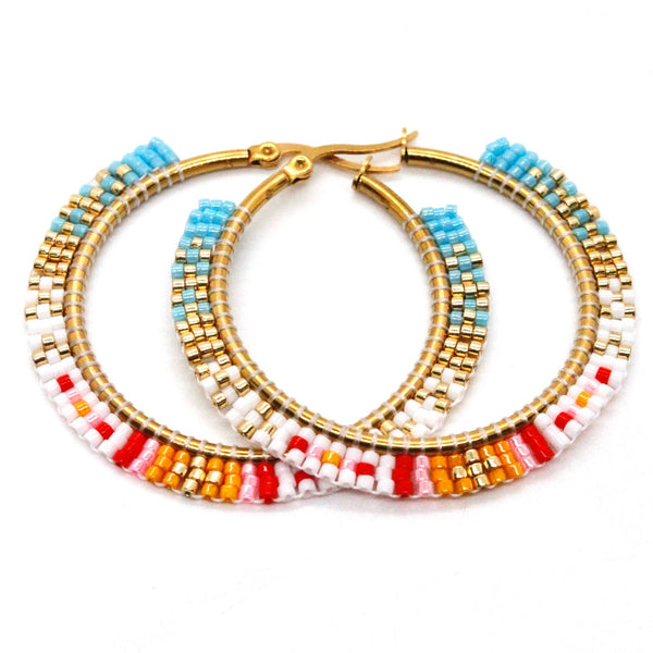 Lizou Beaded Colorful Woven Hoop Earrings Miyuki Seed Beads