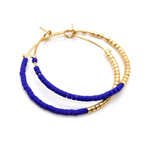 Lizou Half and Half Plain Seed Bead Hoop Earrings in Navy