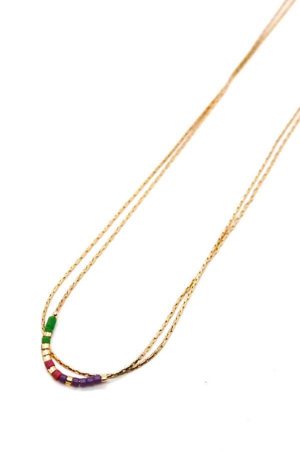 Lizou Double Strand Japanese Seed Bead Gold Necklace in Combo G