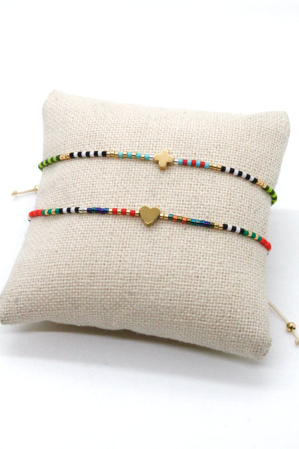 Lizou Rainbow Miyuki Seed Bead Bracelet with Charm