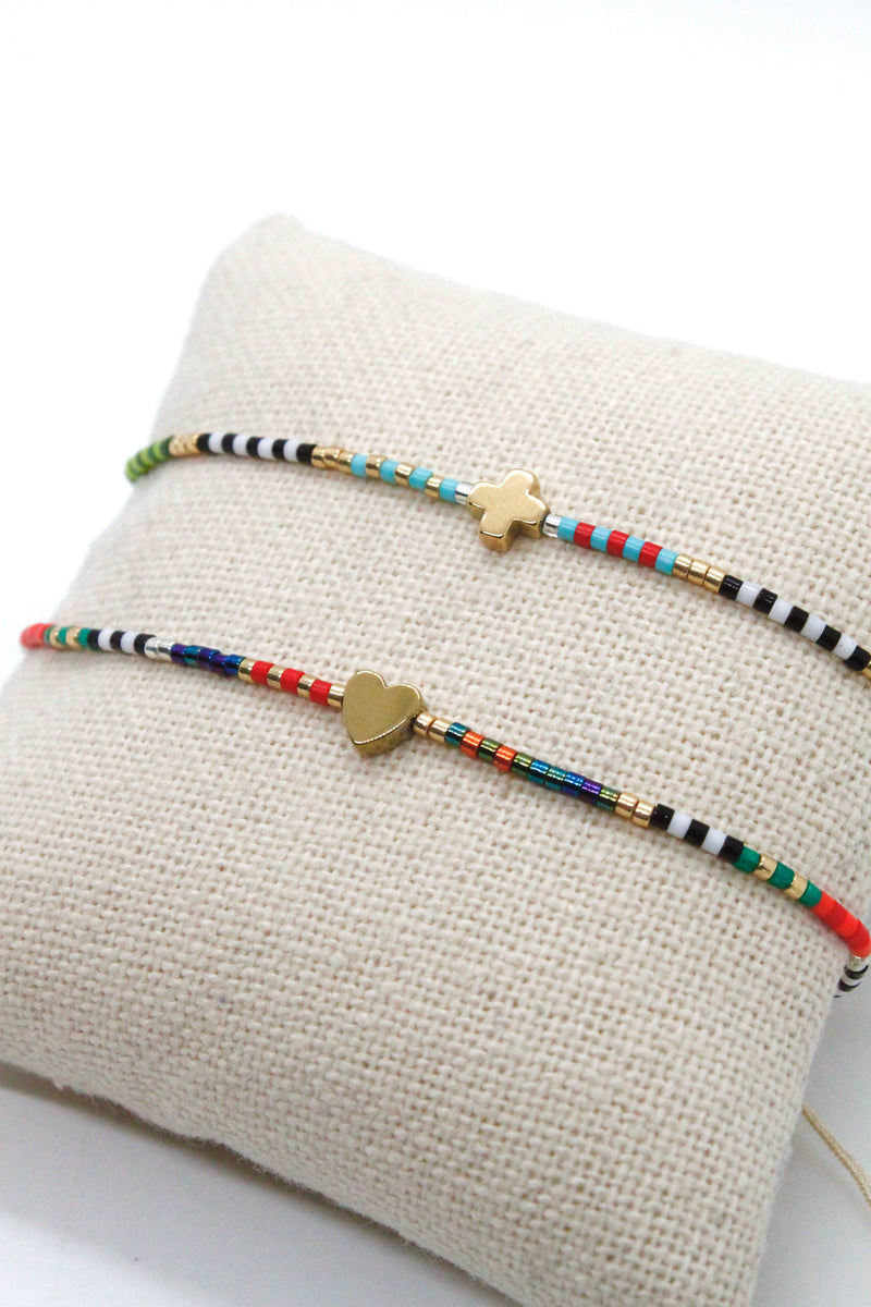 Lizou Rainbow Miyuki Seed Bead Bracelet with Charm