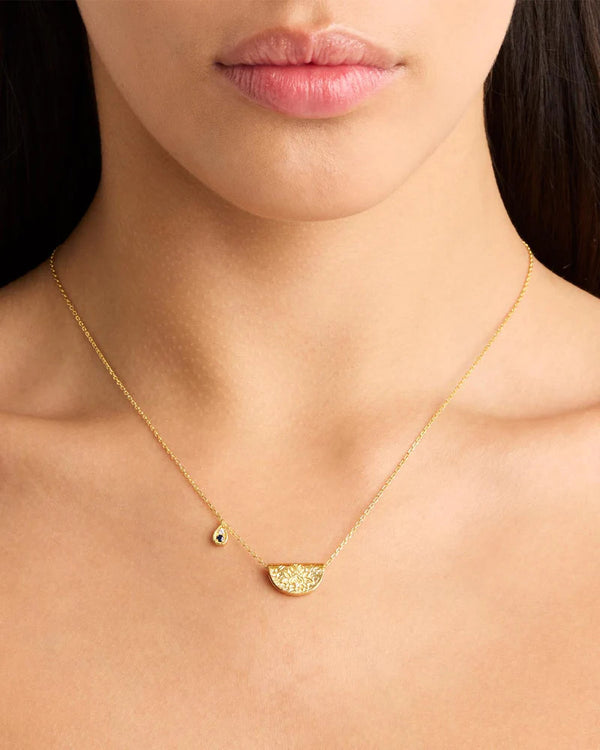 by charlotte 18k Gold Vermeil Lotus Birthstone Necklace September Sapphire