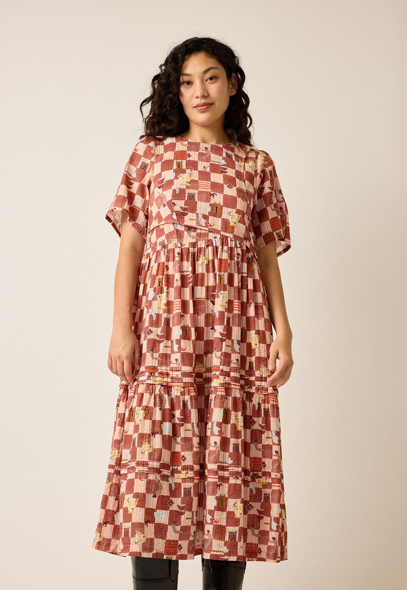 Nancybird Tiered Mabel Dress in Heartbeat Check