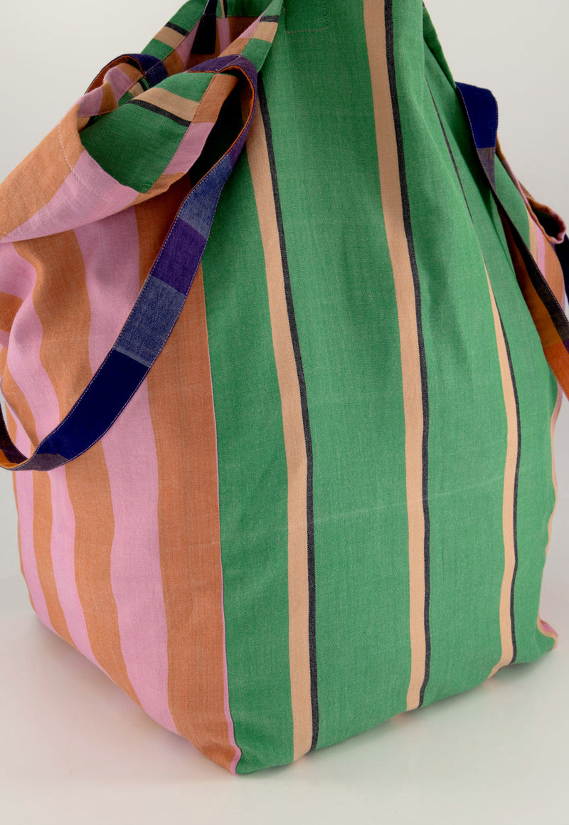 Nancybird Remnant Woven Tote in Pink and Green