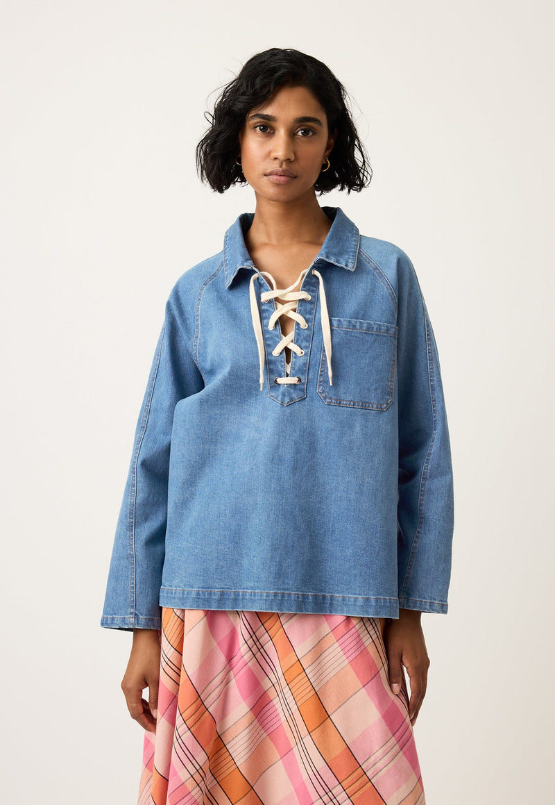 Nancybird Piper Lace-up Top in Denim