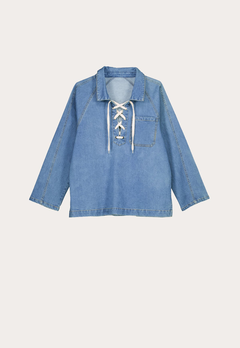 Nancybird Piper Lace-up Top in Denim