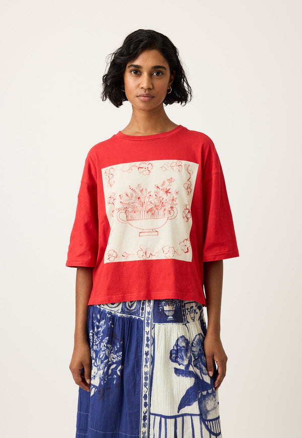 Nancybird Tasmin Boxy Tee in Red Vase