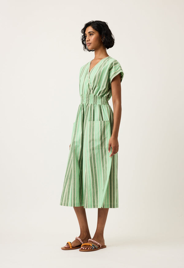 Nancybird Hana Wrap Dress in Green Stripe