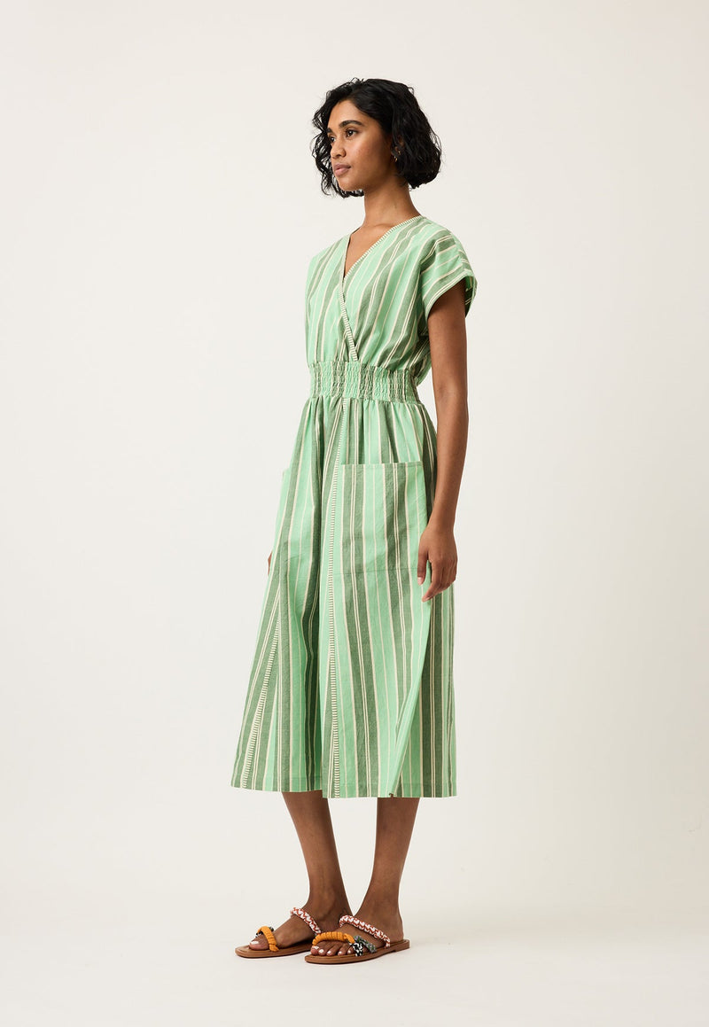 Nancybird Hana Wrap Dress in Green Stripe