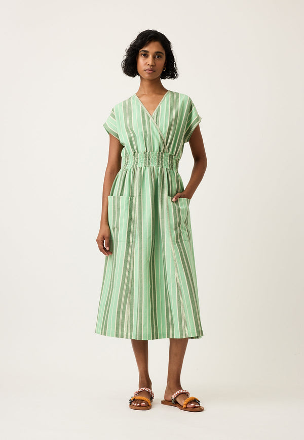 Nancybird Hana Wrap Dress in Green Stripe