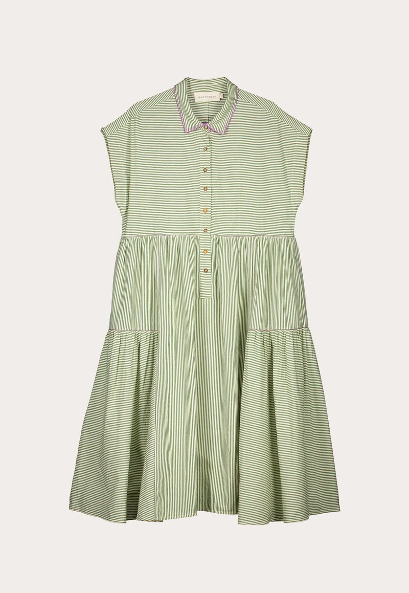 Nancybird Maja Dress in Green Stripe