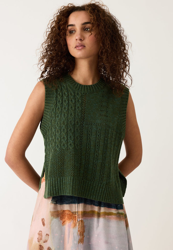 quirk collective | Nancybird Billie Cable Vest in Cypress Green