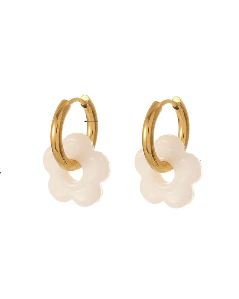 Fleur Hoop Earrings - White Flower