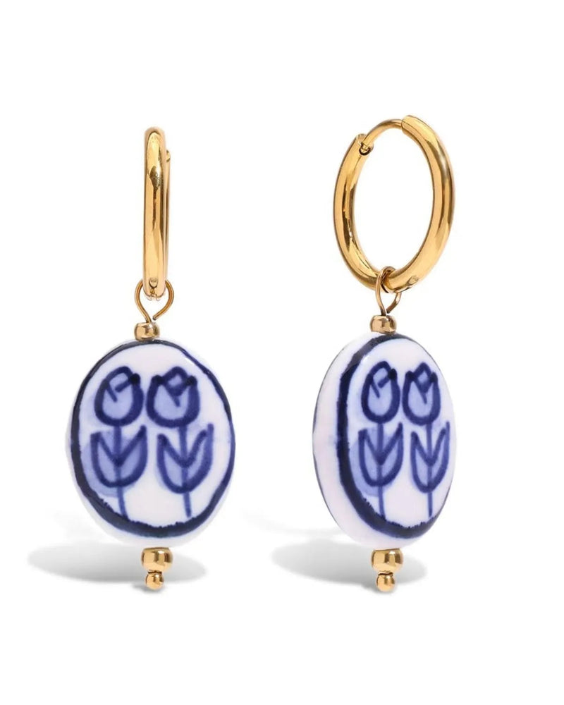 Victoria Cameo Blue Tulip Dangle Earrings