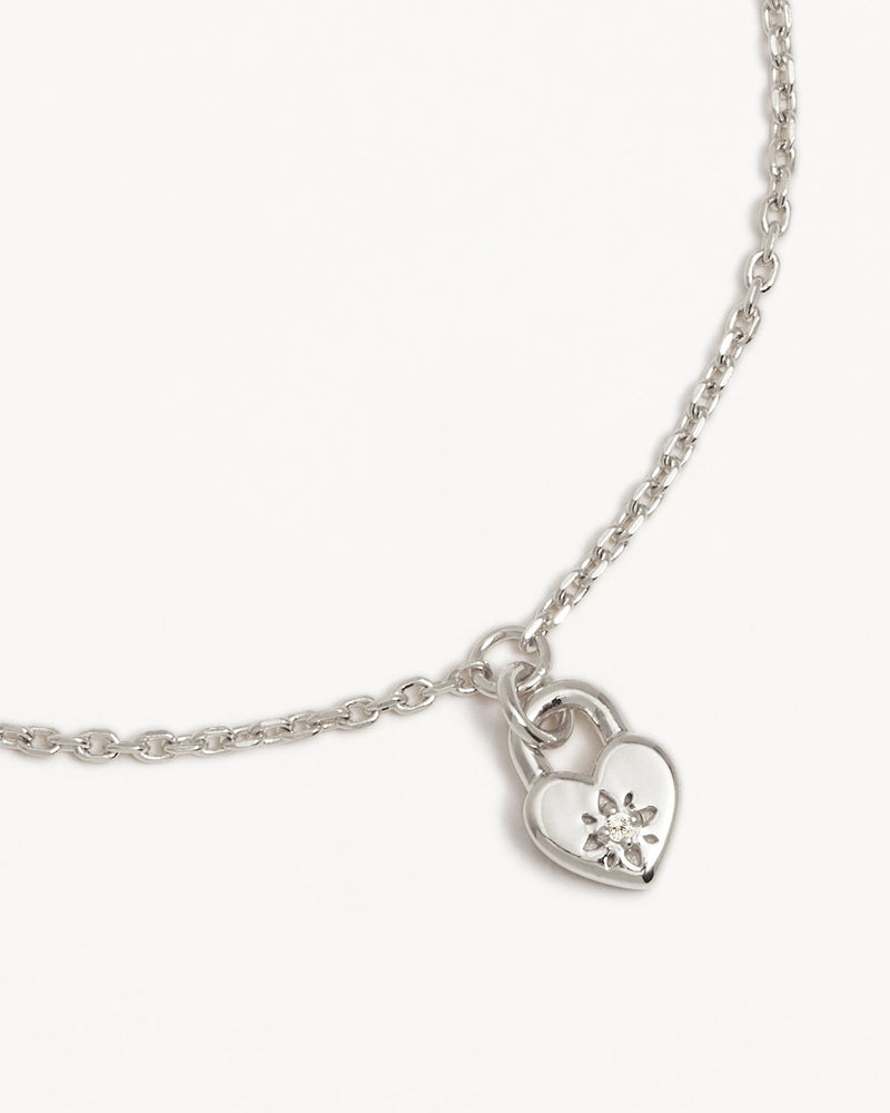 by charlotte Sterling Silver Crystal Lotus Heart Padlock Bracelet