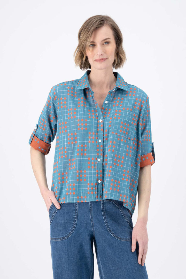 Olga de Polga Network Shirt Blue in Woven Cotton