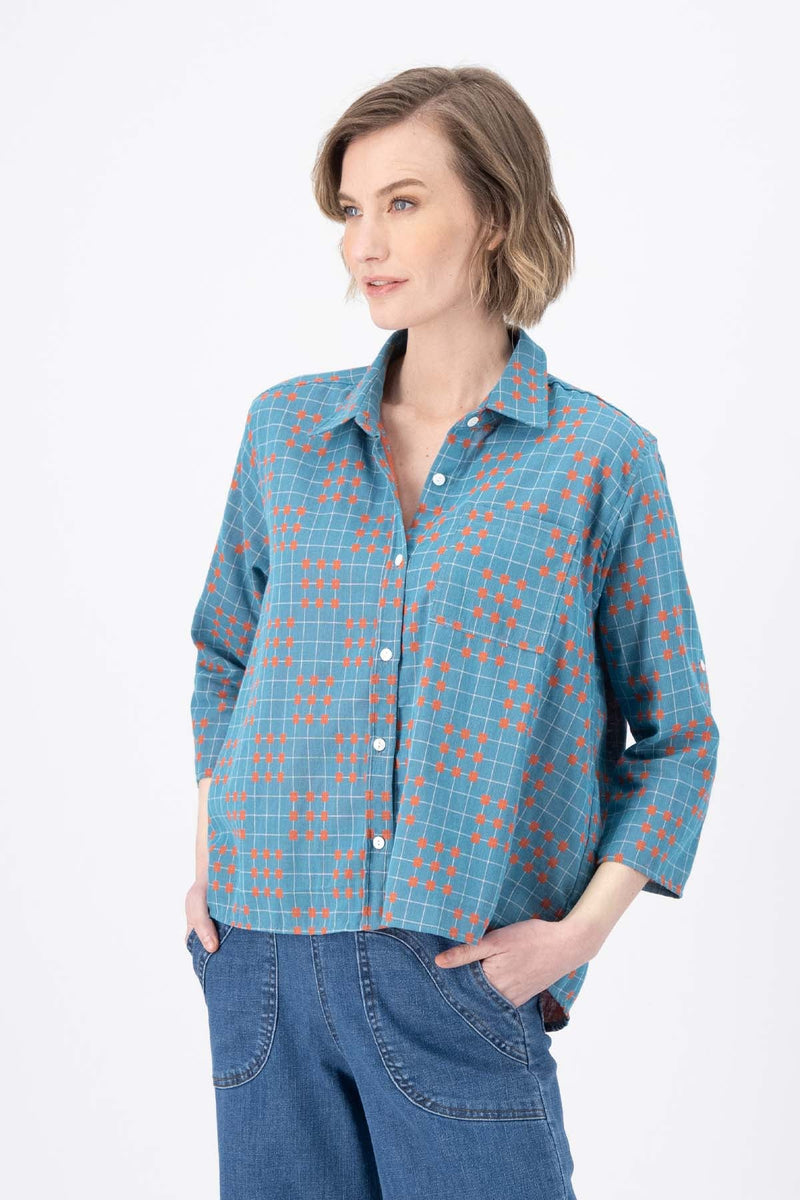 Olga de Polga Network Shirt Blue in Woven Cotton