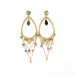 Lizou Drop Chain Multi Stone Dangle Earrings