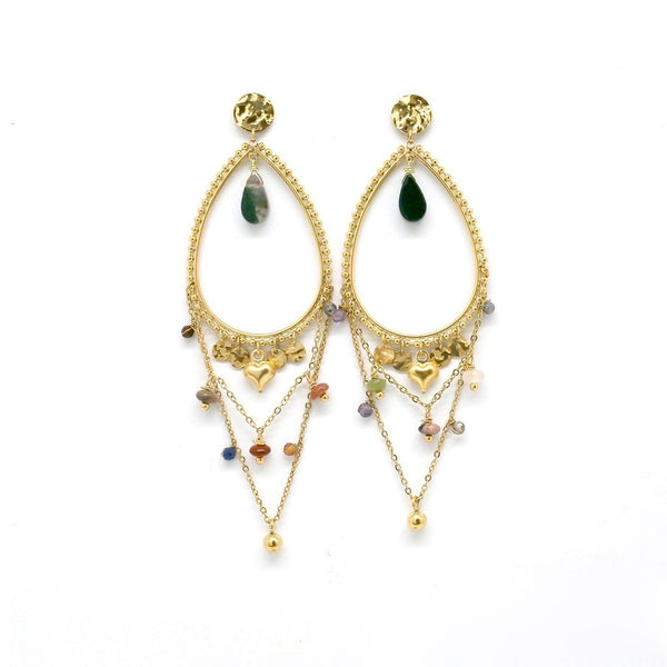 Lizou Drop Chain Multi Stone Dangle Earrings