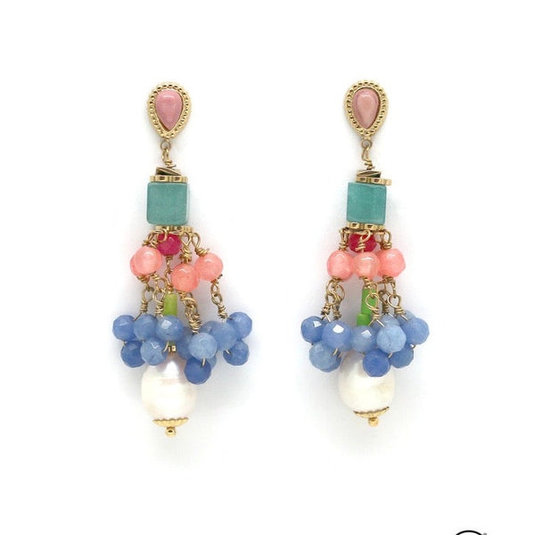 Lizou Droplet Stone and Pearl Earrings