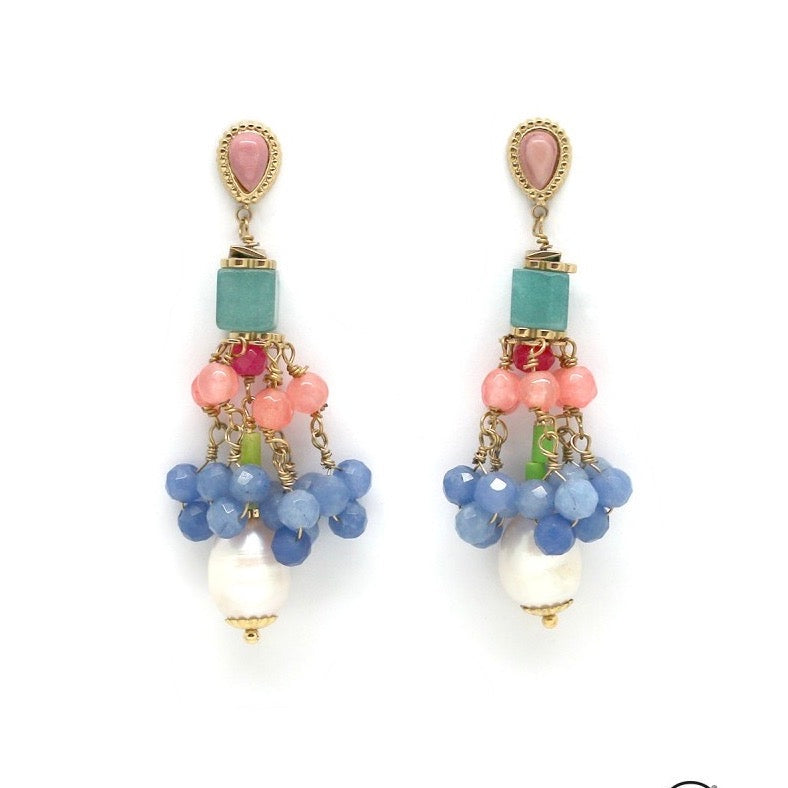 Lizou Droplet Stone and Pearl Earrings