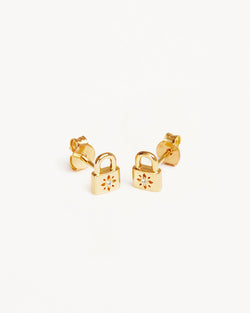 by charlotte 18k Gold Vermeil Crystal Lotus Padlock Stud Earrings