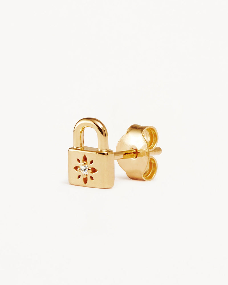 by charlotte 18k Gold Vermeil Crystal Lotus Padlock Stud Earrings