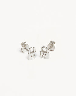 by charlotte Sterling Silver Crystal Lotus Padlock Stud Earrings